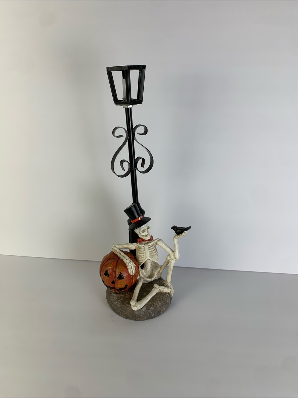 Skeleton Figurine with Hat and Light Post – 14"Tall, Illuminated Light Post